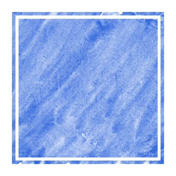 青い手描き水彩の長方形フレーム背景テクスチャの汚れに モダンなデザイン要素 — ストック写真