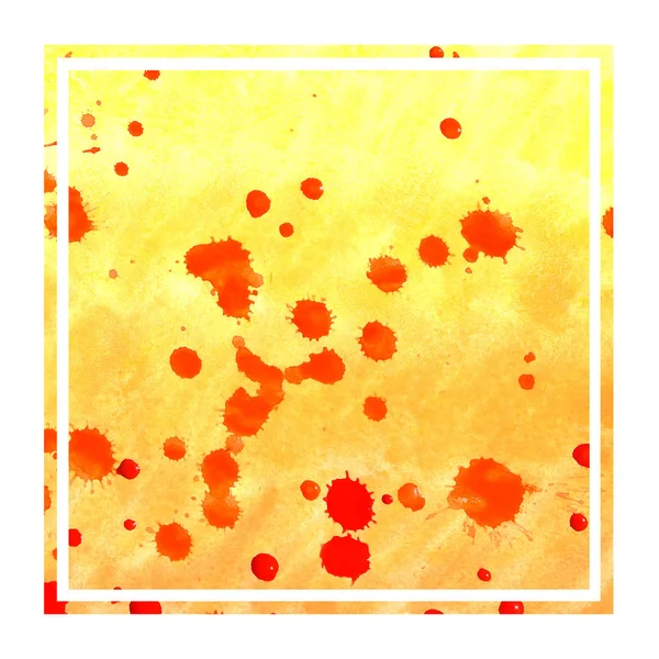 Warm Yellow Hand Drawn Watercolor Rectangular Frame Background Texture Stains — Stock Photo, Image