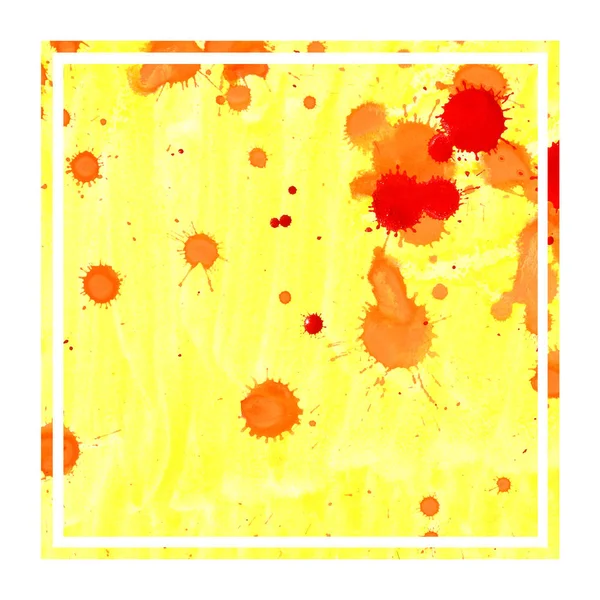 暖黄色手画水彩矩形框架背景纹理与污渍 现代设计元素 — 图库照片
