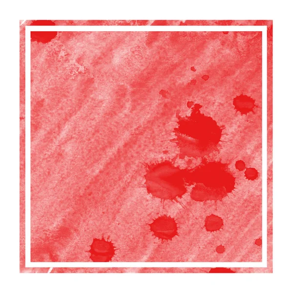 红色手绘水彩矩形框架背景纹理与污渍 现代设计元素 — 图库照片
