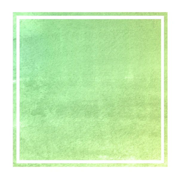 Green hand drawn watercolor rectangular frame background texture with stains. Modern design element