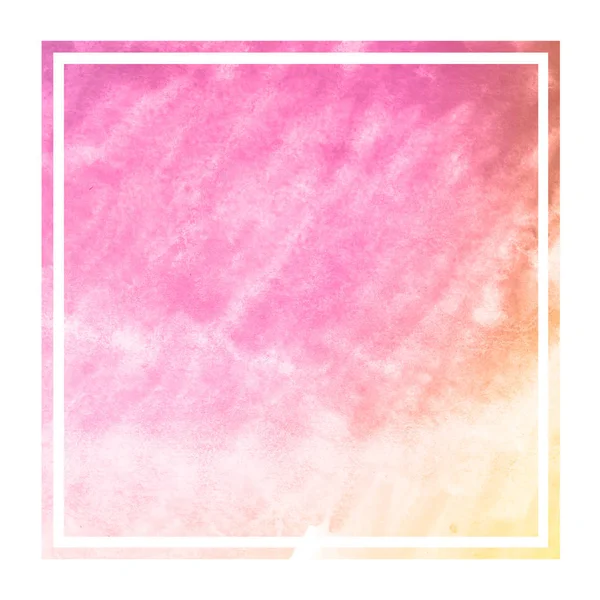 Pink Orange Hand Drawn Watercolor Rectangular Frame Background Texture Stains — Stock Photo, Image
