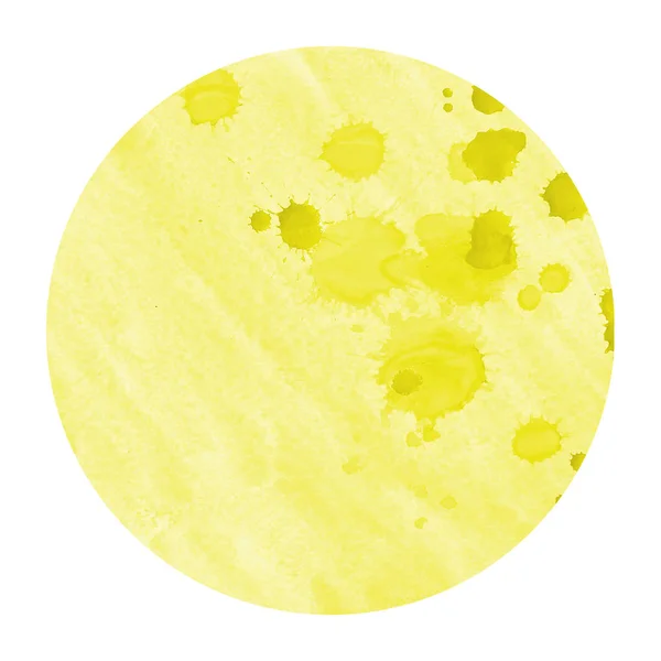 Amarelo Mão Desenhada Aquarela Moldura Circular Textura Fundo Com Manchas — Fotografia de Stock