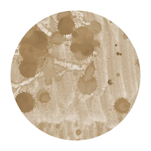 Marrone Disegnato Mano Acquerello Cornice Circolare Sfondo Texture Con Macchie — Foto Stock