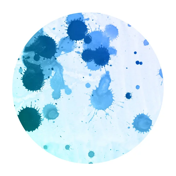 Hideg Kék Kézzel Rajzolt Akvarell Kör Alakú Keret Háttér Textúra — Stock Fotó