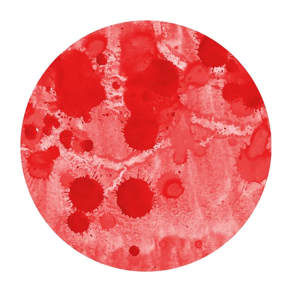 Mão Vermelha Desenhada Aquarela Moldura Circular Textura Fundo Com Manchas — Fotografia de Stock