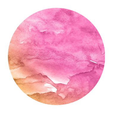 Pembe ve turuncu lekeler ile çizilmiş suluboya dairesel çerçeve arka plan doku el. Modern tasarım öğesi