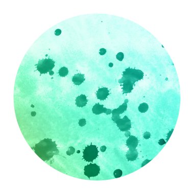 Turkuaz elle çizilmiş suluboya dairesel çerçeve arka plan doku lekeleri ile. Modern tasarım öğesi