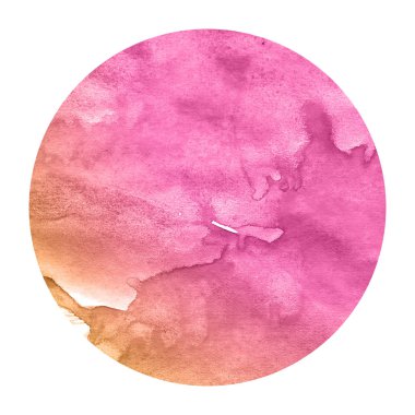 Pembe ve turuncu lekeler ile çizilmiş suluboya dairesel çerçeve arka plan doku el. Modern tasarım öğesi
