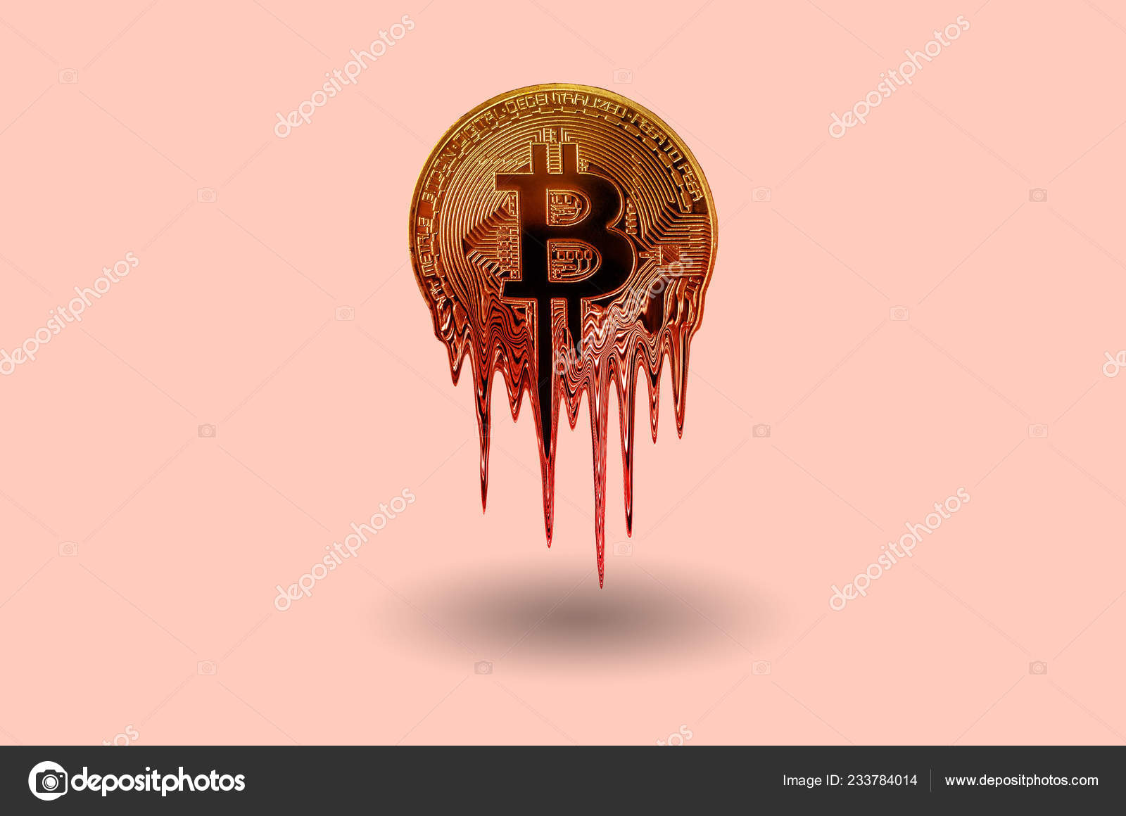 Moeda Ouro Metal Bitcoin Derretido Está Derretendo Fundo Rosa Preço — Foto  © Mehaniq #233784014
