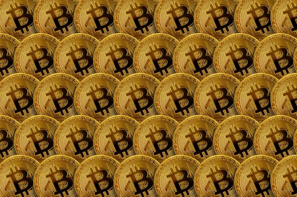 Patrón Muchos Bitcoins Oro Imagen Fondo Para Recursos Internet Criptomoneda — Foto de Stock