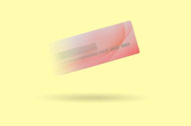 Hızlı uçan kırmızı kredi kartı sarı bir arka plan karşı kapalı alır. Kavramını modern hızlı online bankacılık ve anlık finansal faaliyetler