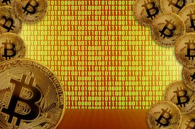 Adem-i merkeziyetçi cryptocurrency kavramlar, ikili kod ekranda bitcoin. Blockchain teknolojileri üzerinden transferi veya exchange dijital para