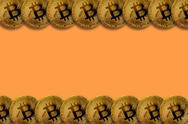 Muchos Bitcoins Oro Con Espacio Copia Imagen Fondo Para Recursos —  Fotos de Stock