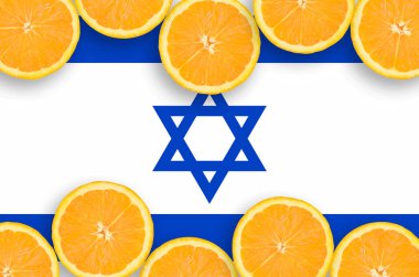 İsrail bayrağı portakal Narenciye meyve dilimleri yatay çerçeve içinde. İthalat ve ihracat narenciye yanı sıra büyüyen kavramı