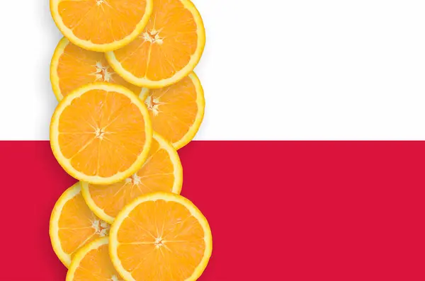 Bandeira Polónia Fileira Vertical Fatias Citrinos Laranja Conceito Cultura Bem — Fotografia de Stock