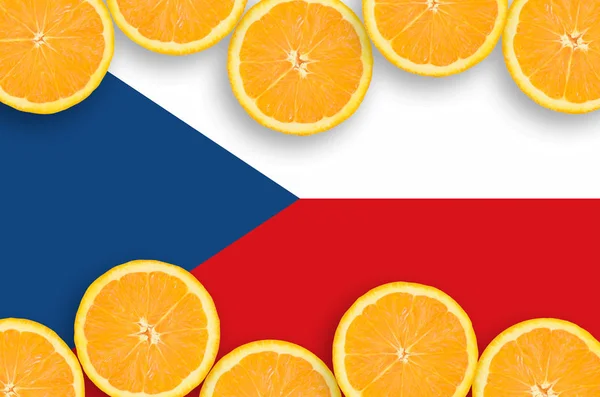 Bandeira Checa Quadro Horizontal Fatias Frutas Cítricas Laranja Conceito Cultura — Fotografia de Stock
