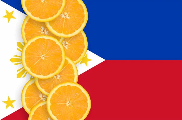 フィリピンの旗 オレンジの柑橘系フルーツのスライスの縦の列 柑橘類の輸出入だけでなく 成長の概念 — ストック写真