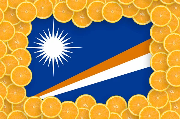 Flaga Wysp Marshalla Ramce Plasterki Owoców Cytrusowych Pomarańczy Koncepcja Uprawy — Zdjęcie stockowe