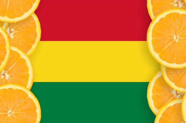 Bolívia Zászlaja Függőleges Keret Narancssárga Citrus Gyümölcs Szelet Koncepció Valamint — Stock Fotó