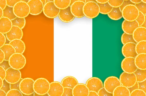Ivory Coast Flag Frame Orange Citrus Fruit Slices Concept Growing — Stock Photo, Image