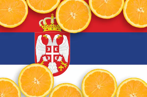 Bandeira Sérvia Quadro Horizontal Fatias Frutas Cítricas Laranja Conceito Cultura — Fotografia de Stock