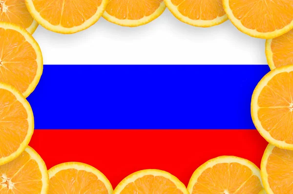 Bandeira Rússia Quadro Fatias Frutas Cítricas Laranja Conceito Cultura Bem — Fotografia de Stock