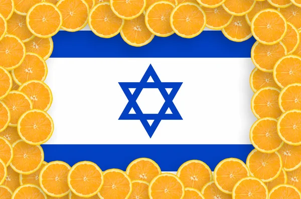 Israel Flag Frame Orange Citrus Fruit Slices Concept Growing Well — Stock Photo, Image