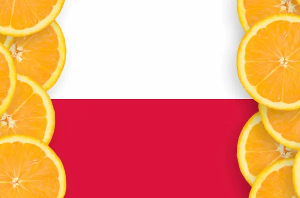 Bandeira Polônia Moldura Vertical Fatias Frutas Cítricas Laranja Conceito Cultura — Fotografia de Stock