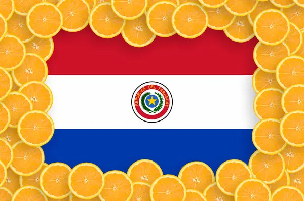 Bandeira Paraguai Armação Fatias Frutas Cítricas Laranja Conceito Cultura Bem — Fotografia de Stock