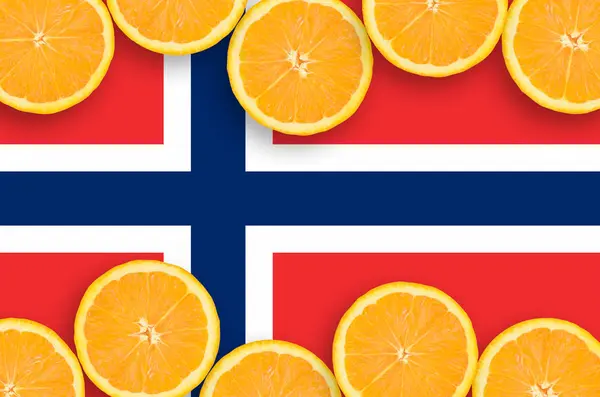 Norge Flagga Horisontell Ram Orange Citrus Frukt Skivor Begreppet Växer — Stockfoto