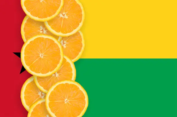 Bissau Guinea Zászló Függőleges Sorban Szelet Narancs Citrusfélék Koncepció Valamint — Stock Fotó