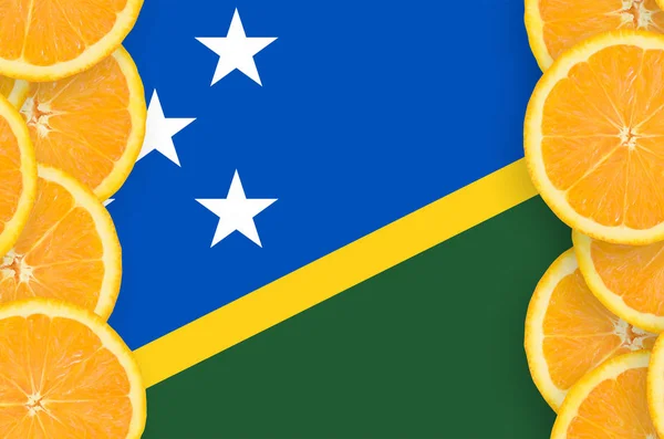 Solomon Islands Flag Vertical Frame Orange Citrus Fruit Slices Concept — Stock Photo, Image