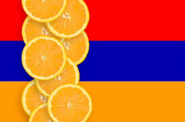 Örményország Zászló Függőleges Sorban Szelet Narancs Citrusfélék Koncepció Valamint Behozatali — Stock Fotó