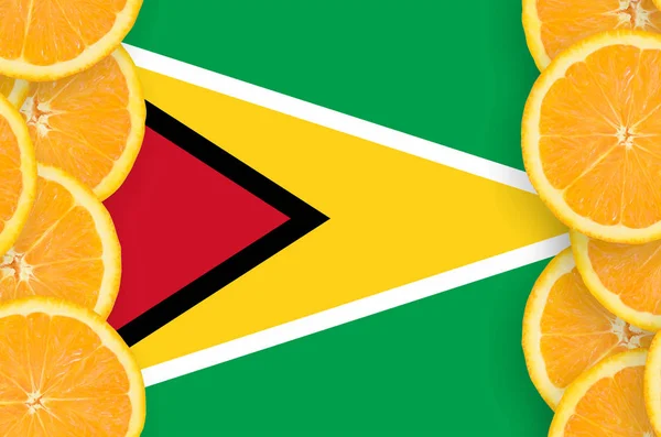 Guyana Flagge Vertikalen Rahmen Orangefarbener Zitrusfrüchte Konzept Des Anbaus Sowie — Stockfoto