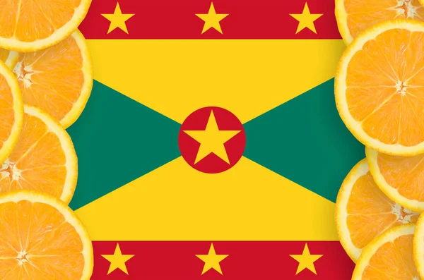 Grenada Flag Vertical Frame Orange Citrus Fruit Slices Concept Growing — Stock Photo, Image