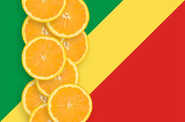 Прапор Конго Вертикальний Рядок Оранжевий Плід Цитрусового Фрагментів Концепція Вирощування — стокове фото