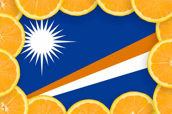 Marshall Islands Flag Frame Orange Citrus Fruit Slices Concept Growing — Stock Photo, Image