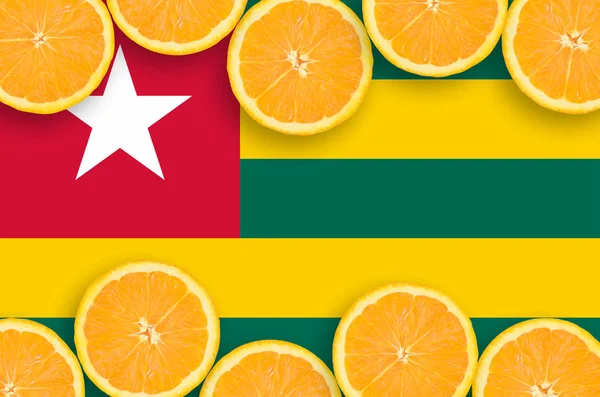 Togo Jelző Vízszintes Keret Narancssárga Citrus Gyümölcs Szelet Koncepció Valamint — Stock Fotó