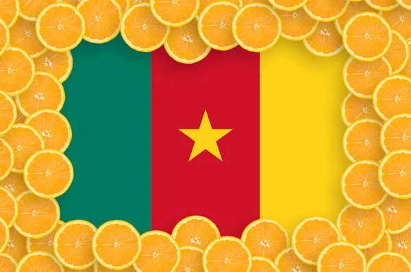 Cameroon Flag Frame Orange Citrus Fruit Slices Concept Growing Well — Stock Photo, Image