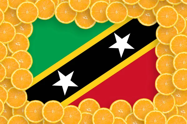 Saint Kitts Nevis Flag Frame Orange Citrus Fruit Slices Concept — Stock Photo, Image