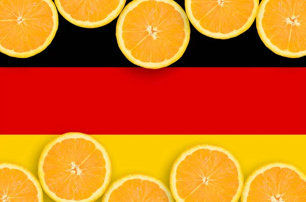Germany Flag Horizontal Frame Orange Citrus Fruit Slices Concept Growing — Stock Photo, Image