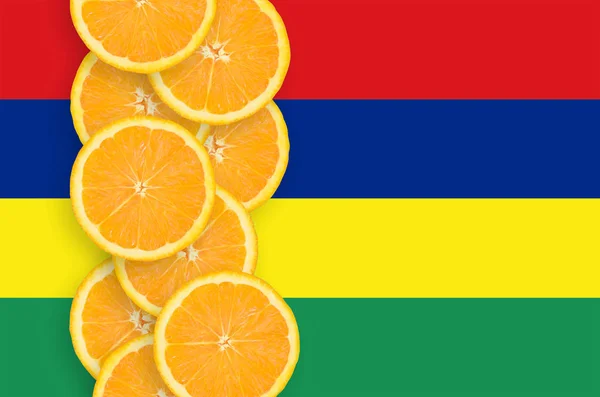 Bandeira Mauriciana Fileira Vertical Fatias Frutas Cítricas Laranja Conceito Cultura — Fotografia de Stock