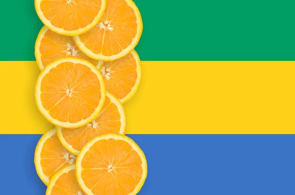 Gabon Flag Vertical Row Orange Citrus Fruit Slices Concept Growing — Stock Photo, Image