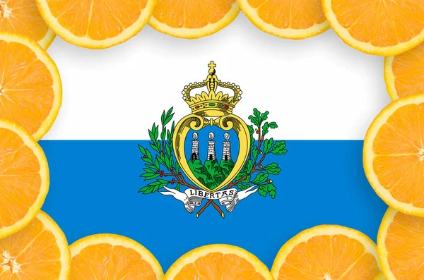 Bandiera Sammarinese Cornice Fette Agrumi Arancioni Concetto Coltivazione Importazione Esportazione — Foto Stock