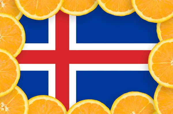 Islands Flagga Bildrutan Orange Citrus Frukt Skivor Begreppet Växer Samt — Stockfoto