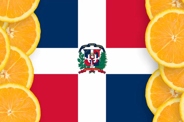 Bandera República Dominicana Marco Vertical Rodajas Cítricos Naranja Concepto Cultivo — Foto de Stock