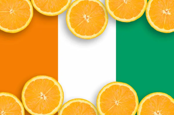 Ivory Coast Flag Horizontal Frame Orange Citrus Fruit Slices Concept — Stock Photo, Image