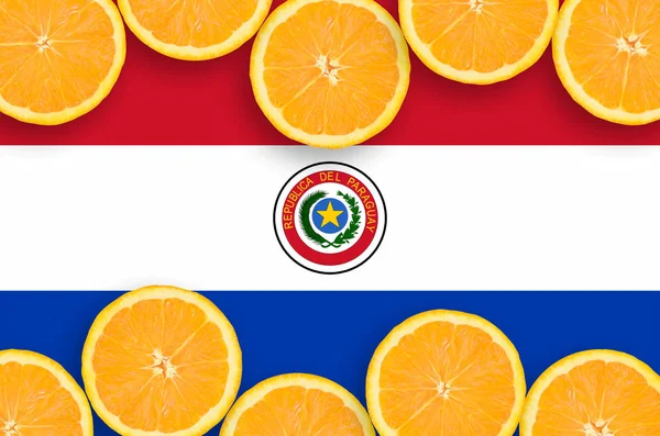 Drapeau Paraguay Dans Cadre Horizontal Tranches Agrumes Orange Notion Culture — Photo