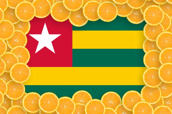 Togói Keret Narancssárga Citrus Gyümölcs Szelet Jelző Koncepció Valamint Behozatali — Stock Fotó